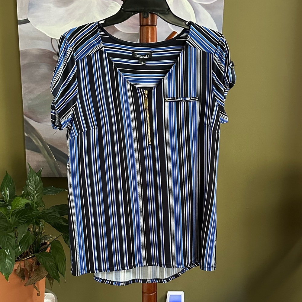 Roz & Ali Short Sleeve Striped Top Blouse